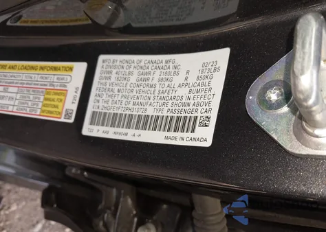 2023 Honda Civic Ex /Ex W/O Bsi from USA, damaged, VIN 2HGFE1F72PH310728